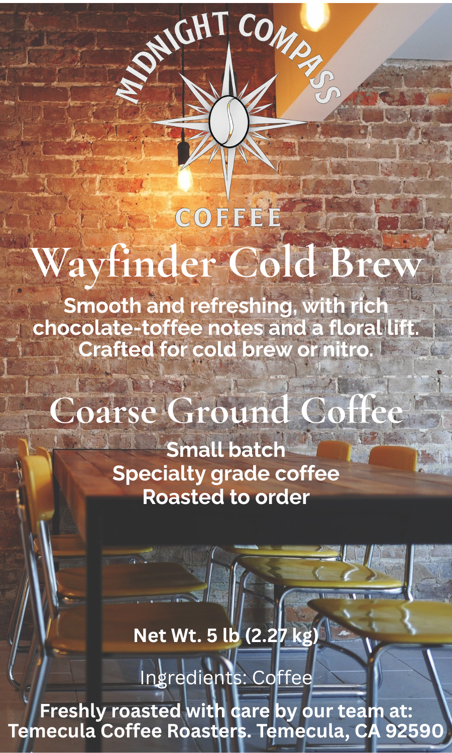 Midnight Compass Coffee: Wayfinder Cold Brew - Smooth and refreshing, with rich chocolate-toffee notes and a floral lift. Crafted for cold brew or nitro.