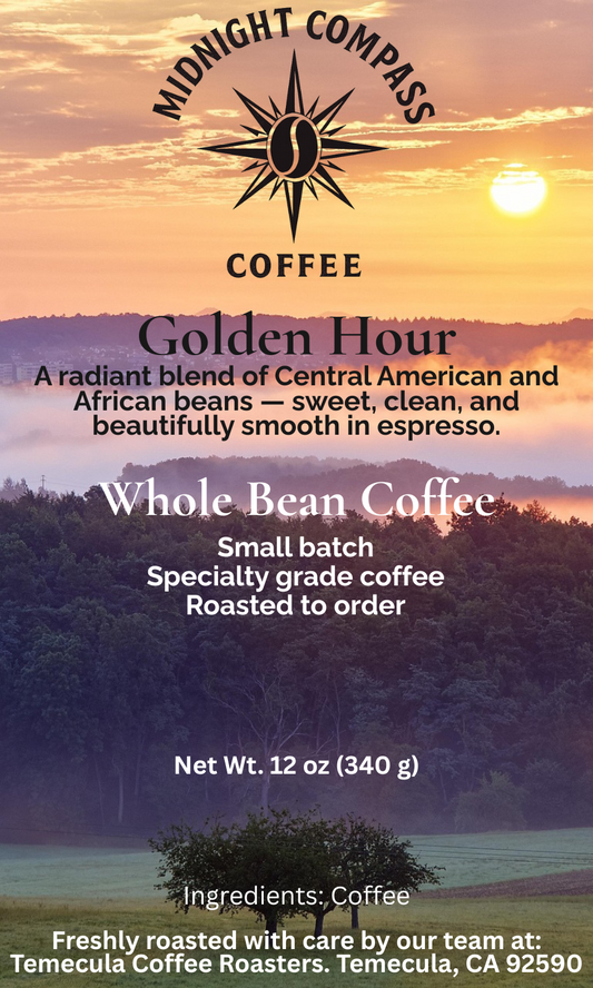 Golden Hour - A radiant blend of Central American and African beans - sweet, clean, and beautifully smooth in espresso.